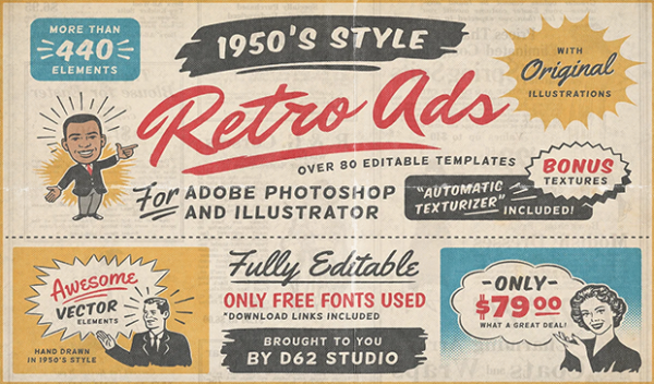 Creative Market - 1950s Retro Style Ad Templates