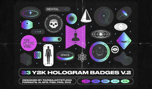 Futuristic Hologram Badge Stickers